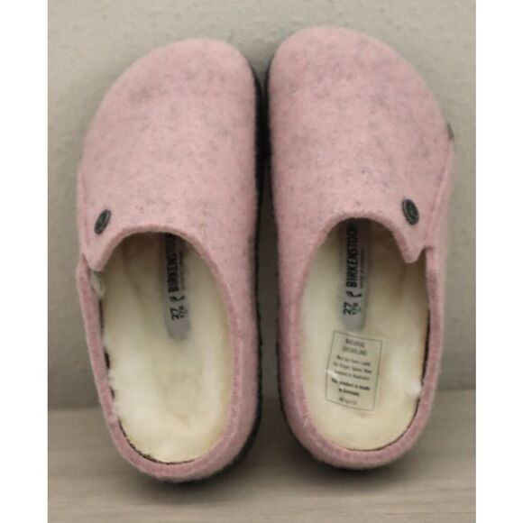 Birkenstock Kids Girls Sz 9 Soft Pink Zermatt Rivet Shearling/Wool Clog Slippers - Picture 2 of 16
